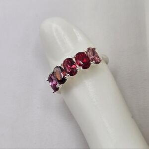 Swarovski Crystal Elements Silver Statement Ring Pink Ruby Red Size 8 Adjustable